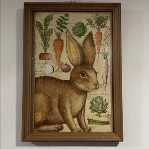 Rabbit & Vegetables Framed Art farmhouse decor rustic distressed wall hang